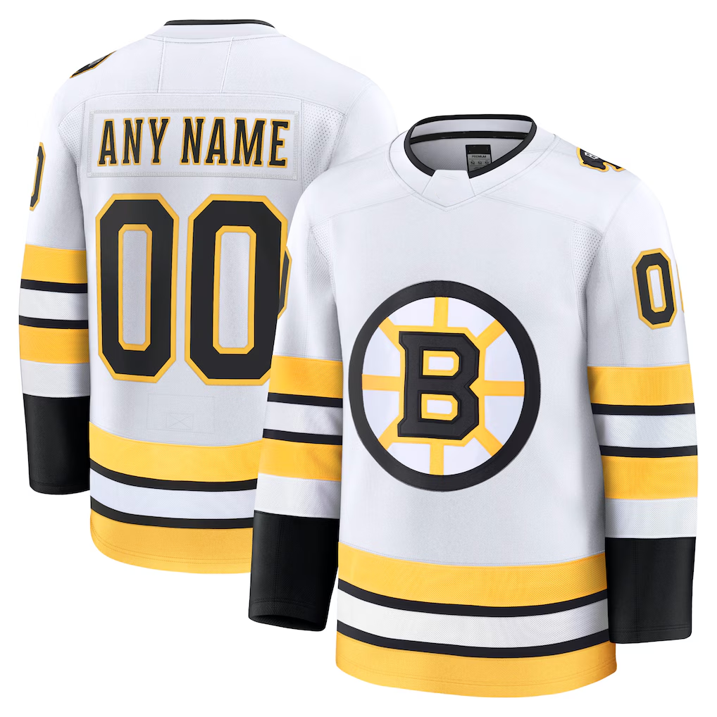 Mdoa Custom B.Bruins White Away Premium Stitched Jerseys