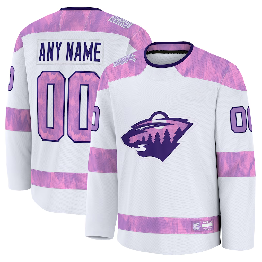 Mdoa Custom M.Wild White 2024 Hockey Fights Cancer Practice Jerseys