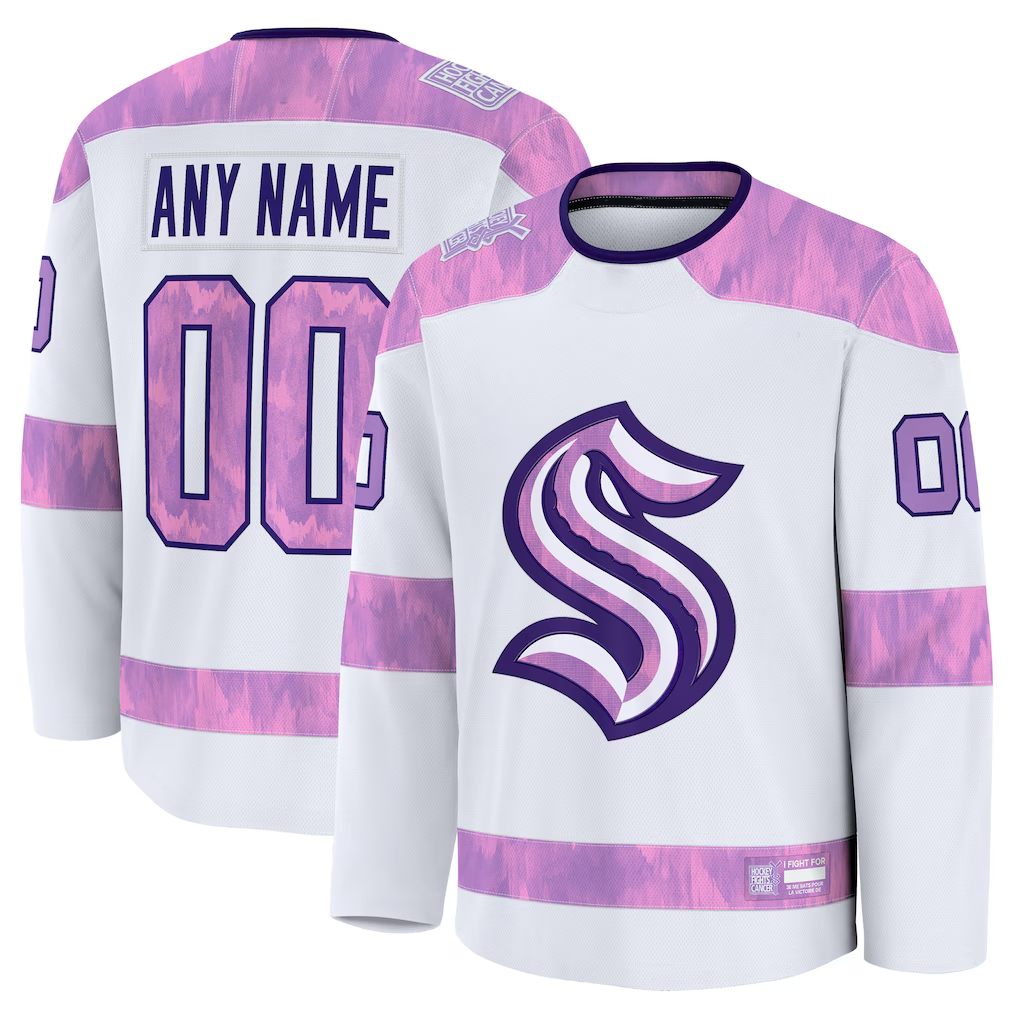 Mdoa Custom S.Kraken White 2024 Hockey Fights Cancer Practice Jerseys